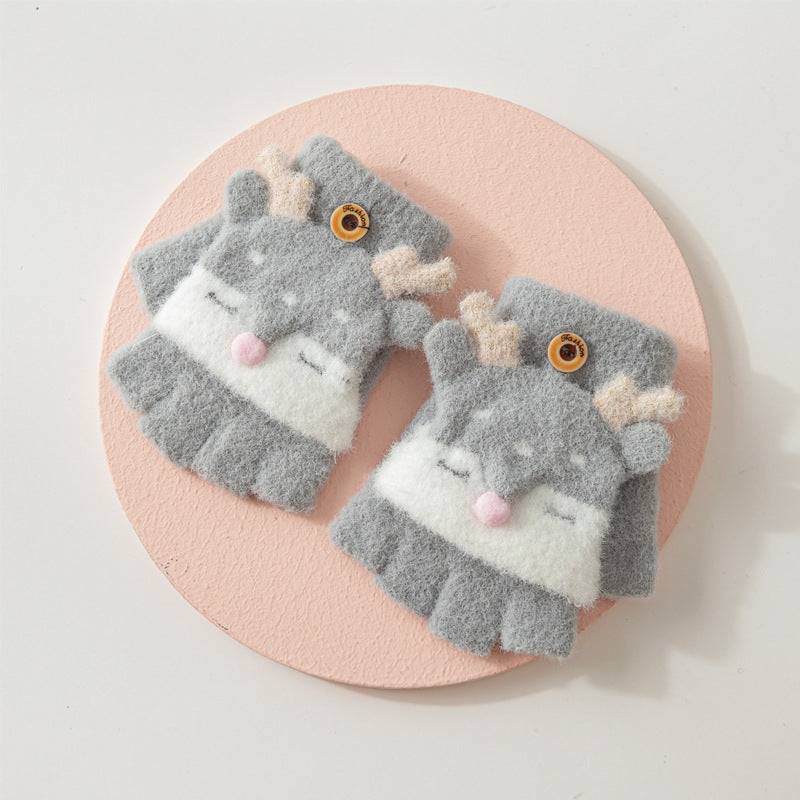 Wholesale Children's Winter Half Finger Covers, Thickened Flip Knitted Wool Gloves
