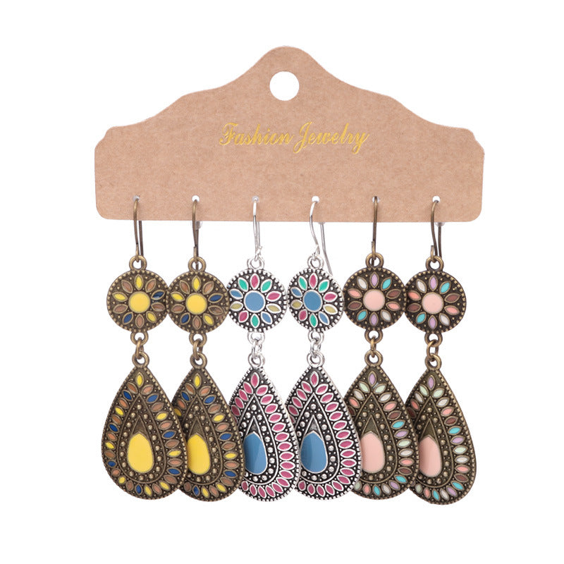 Wholesale Tassel Turquoise Three Pairs Earring Set