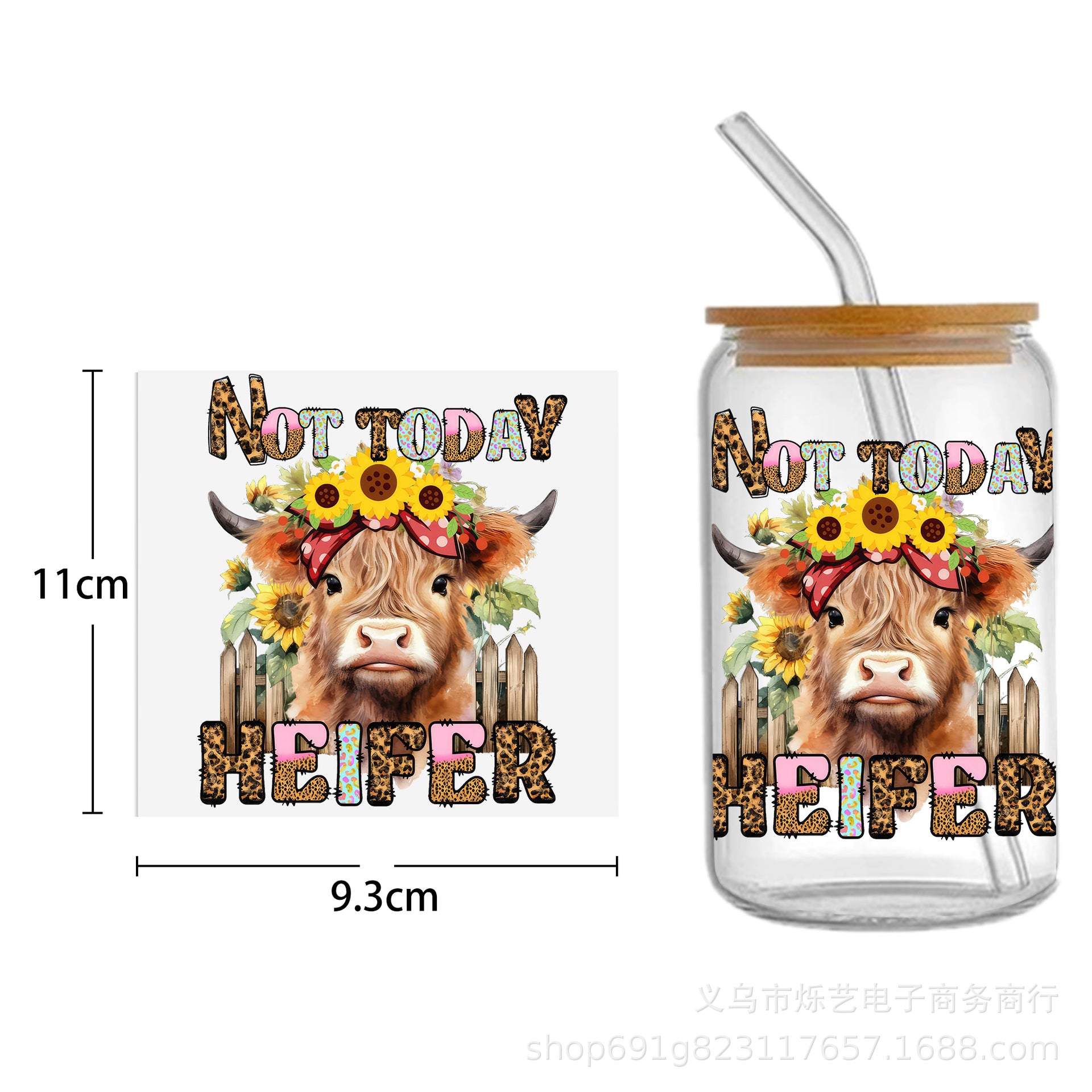 Wholesale Cow  Alpaca Animal Series 16oz Cup UV DTF Wraps