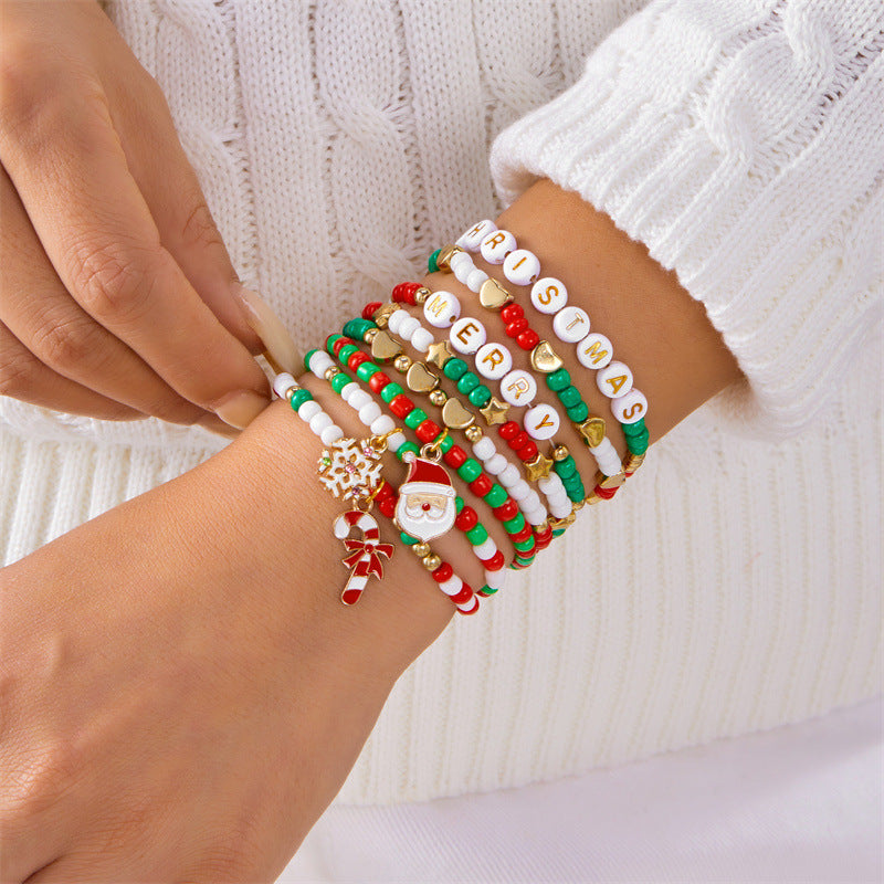 Wholesale Reindeer Christmas Tree Snowflake Pearl Glass Clay Bead bracelet