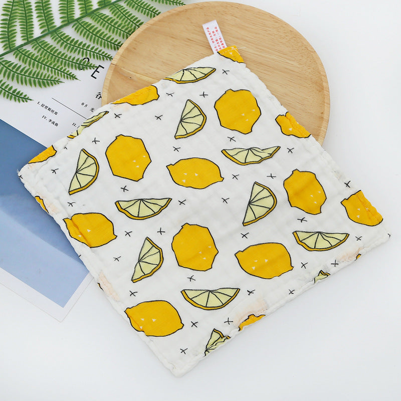 Wholesale Cotton Square Towel Six-Layer Spit Towel High Density Children's Cotton Small Towel Pleated Printed Handkerchief Gauze Wipe Towel