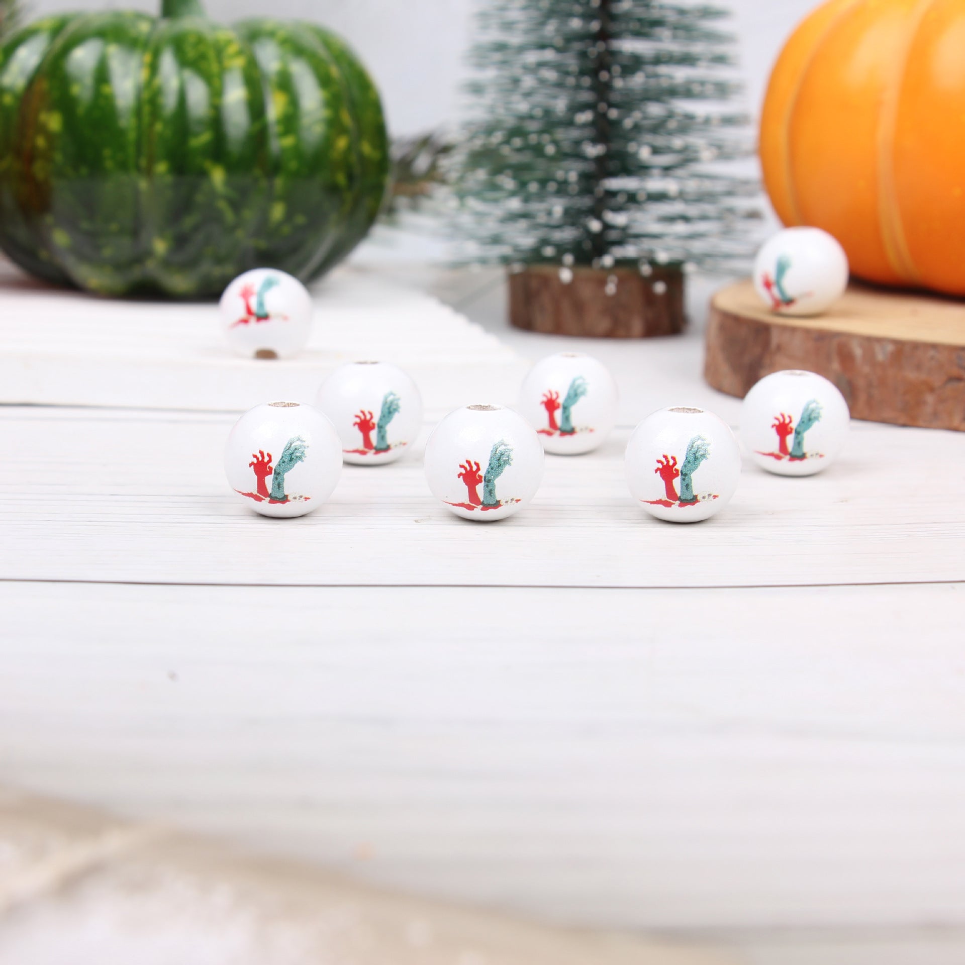 Wholesale 20pcs Halloween Bat Pumpkin Tree Tassel Accessories Wooden Beads