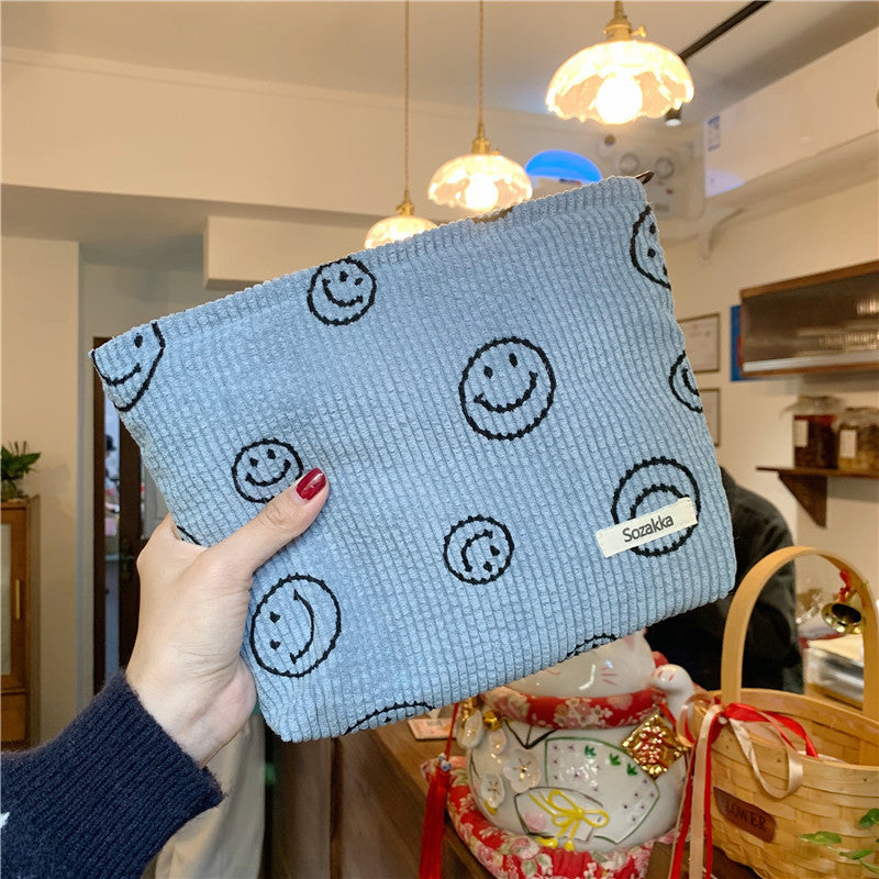 Wholesale Corduroy Smiley Face and Polka Dot Makeup Bags