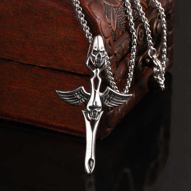 Wholesale Creative angel and devil necklace Men's retro fashion jewelry