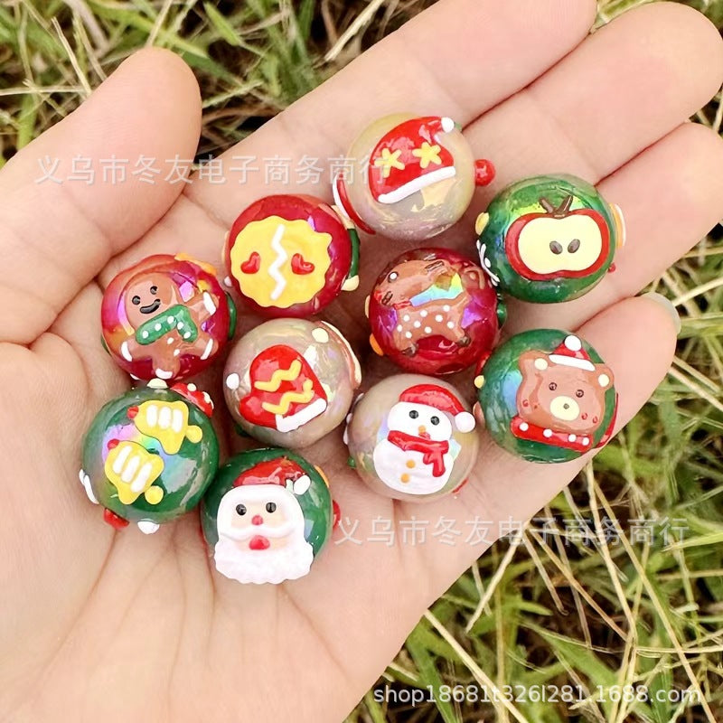 Wholesale Random  50pcs/pack  Painted Acrylic Christmas Hand-painted Acrylic Beads
