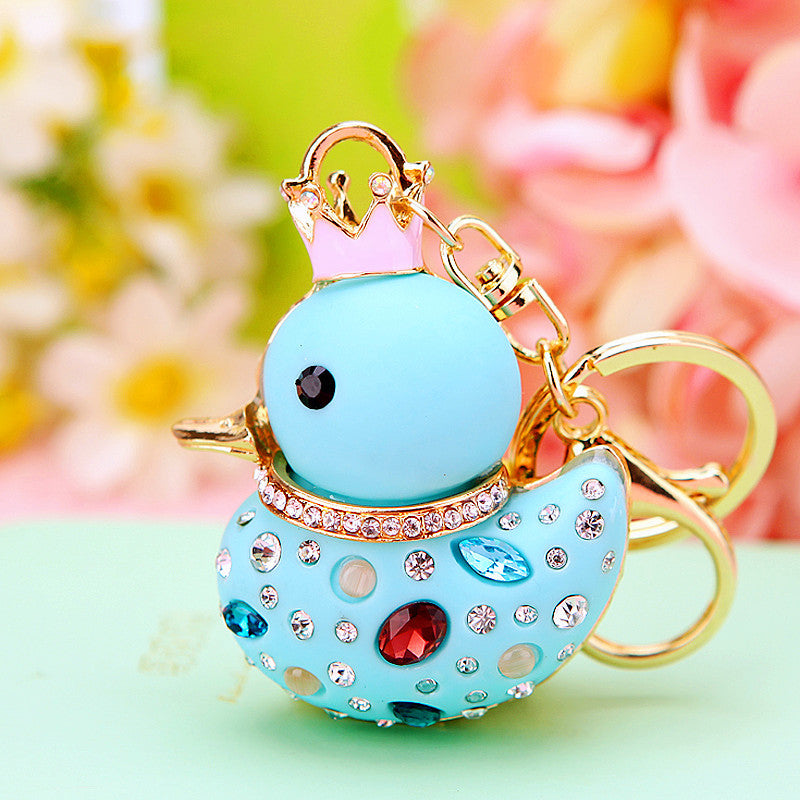 Wholesale Cute Crystal Studded Little Yellow Duck Car Keychain Bag Charm For Women Boutique Resale Decorative Accessory