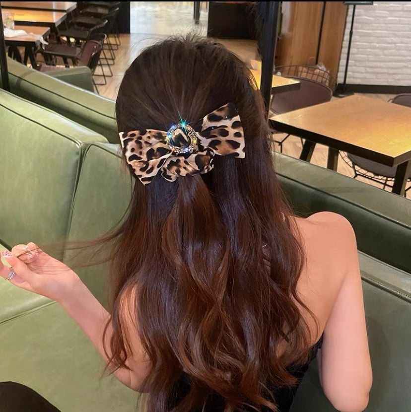 Wholesale Leopard Print Bow Fabric Hair Tie