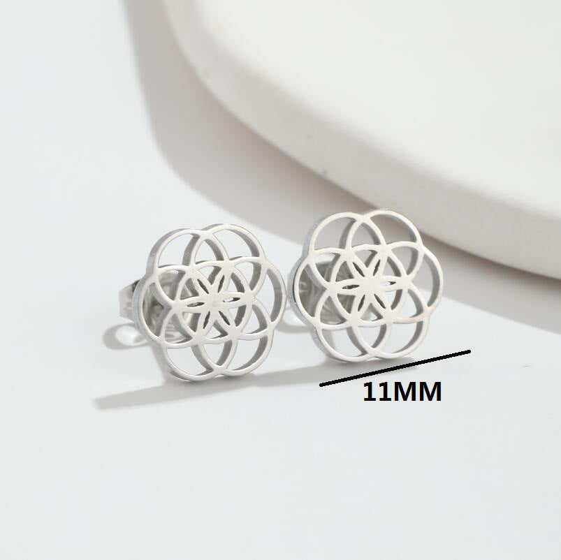 Wholesale Vintage flower earrings stainless steel round earrings