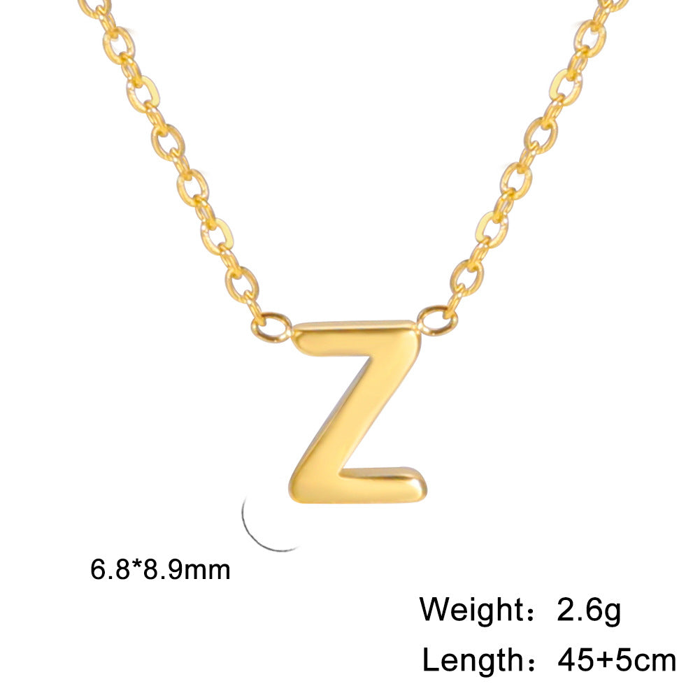 Wholesale 26 Letter 18k Genuine Gold Electroplating Non Fading Stainless Steel Necklace