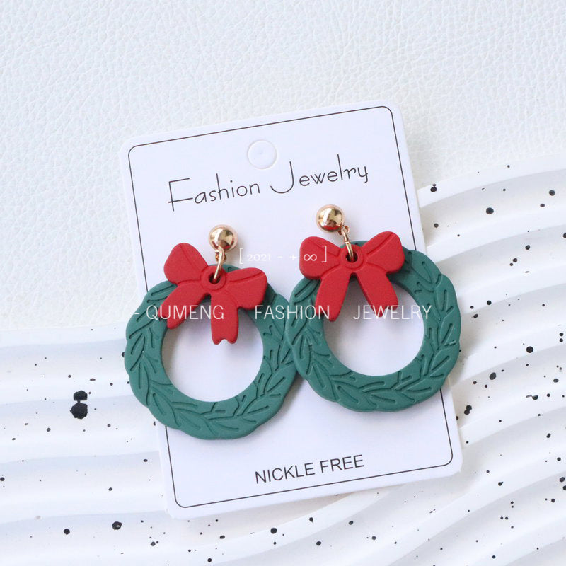 Wholesale Enameled Christmas wreath earrings