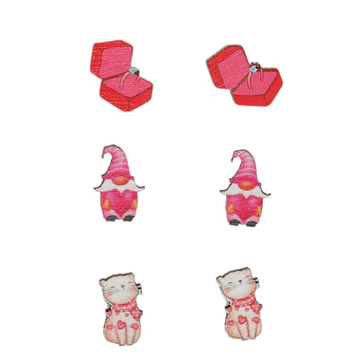 Wholesale Valentine's Day Pink Printed Wooden Earrings