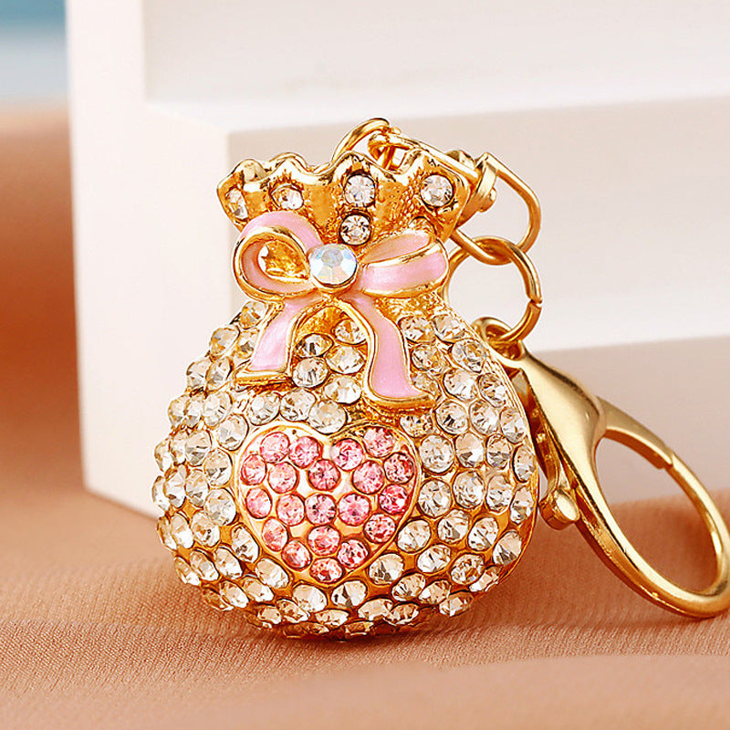 Wholesale Metal Pearl Heart Lucky Bag Keychain Cute Car Key Accessory Bag Charm For Women Gift