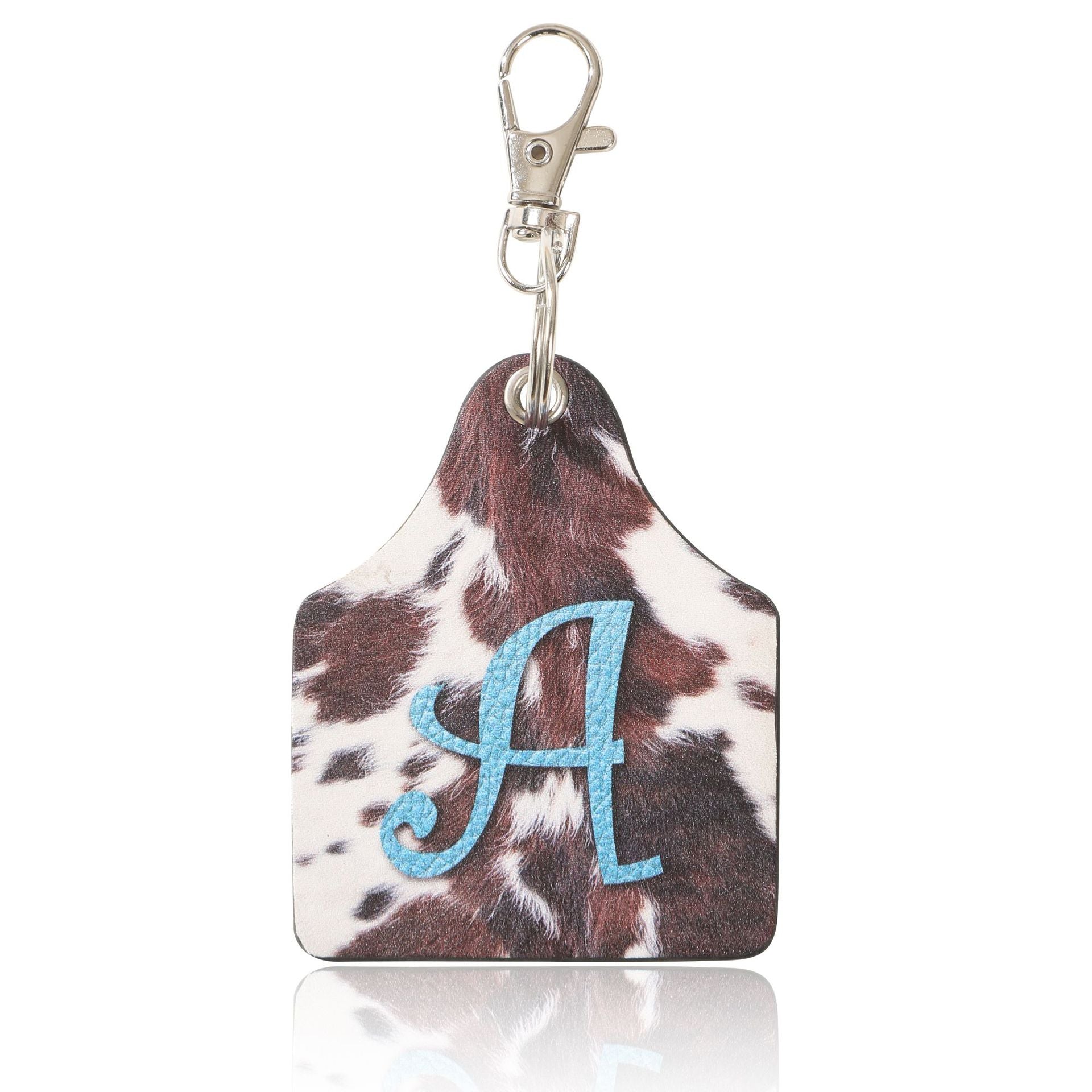 Wholesale Cow Print Animal Fur Letter A Printed Leather Keychain