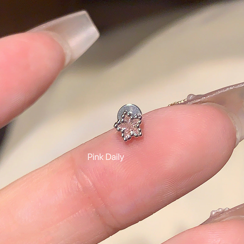 Wholesale Pink zircon cross ear bone studs titanium steel butterfly cochlear studs