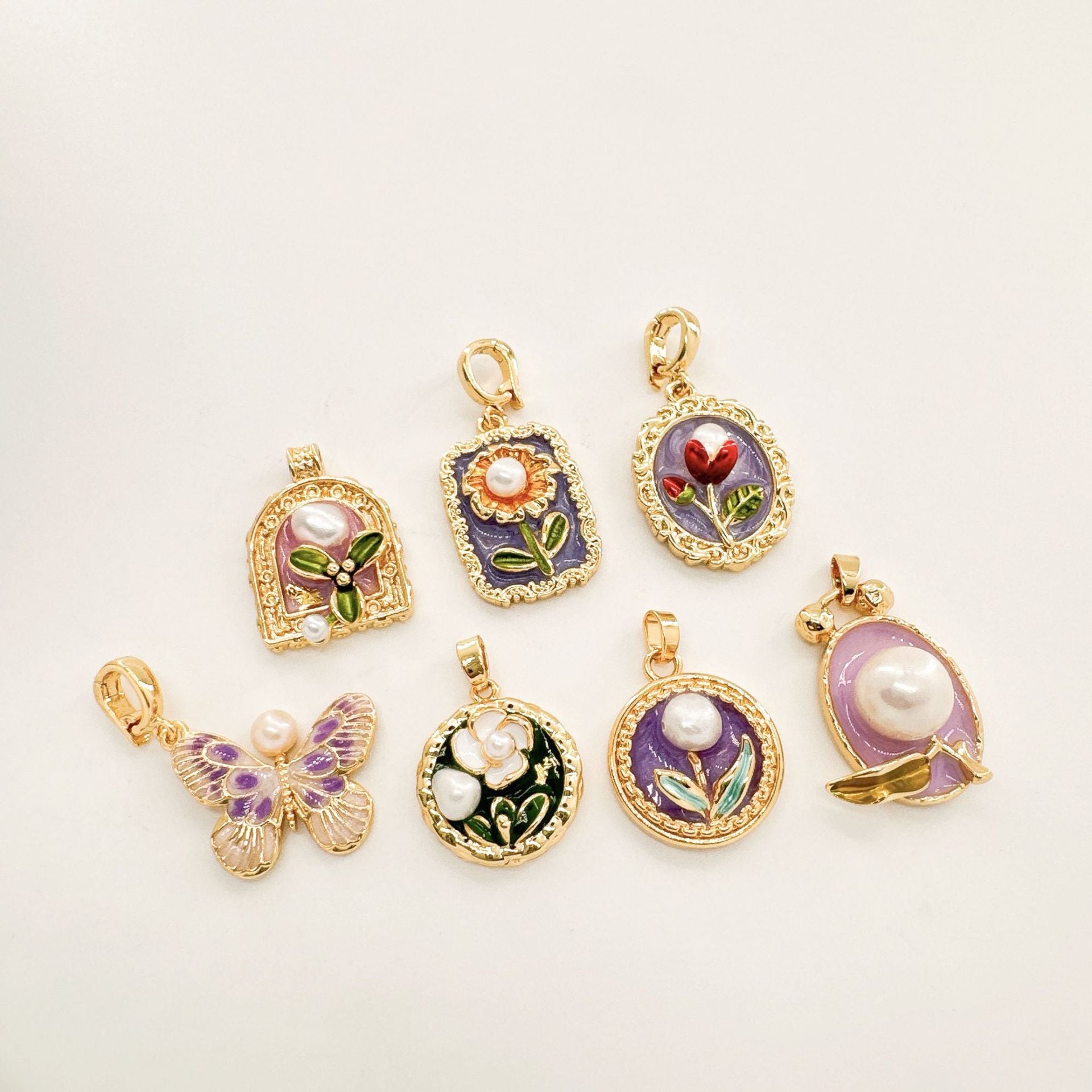 Wholesale 18K Hand painted Oil Painting Series Ancient Technique Enamel Inlaid Natural Pearl Pendant