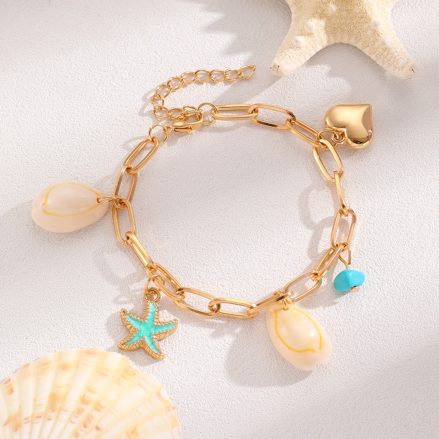 Wholesale Electroplated Alloy Bohemian Beach Shell Necklace And Bracelet Set For Women Faux Pearl Starfish Conch Fashion Accessory
