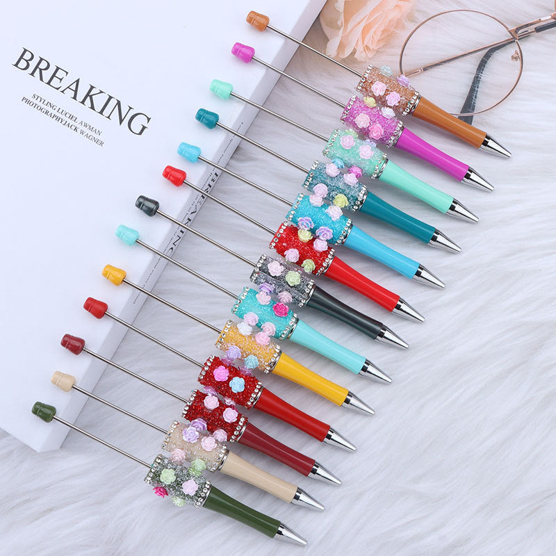 Wholesale 50pcs DIY Rose Flower Sugar Diamond Small Flower Embellishment Creative Beaded Round Bead Cute Pen