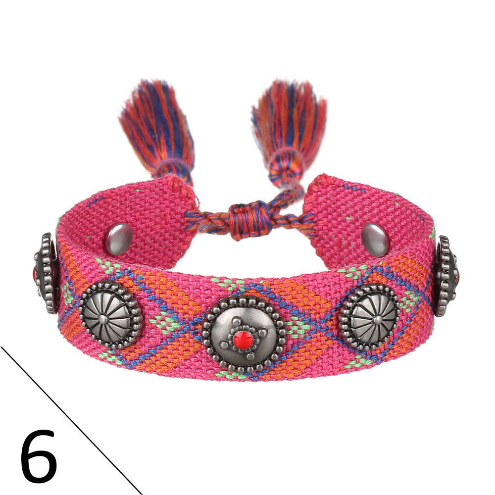 Wholesale Creative Rivet Alloy Woven Bracelets
