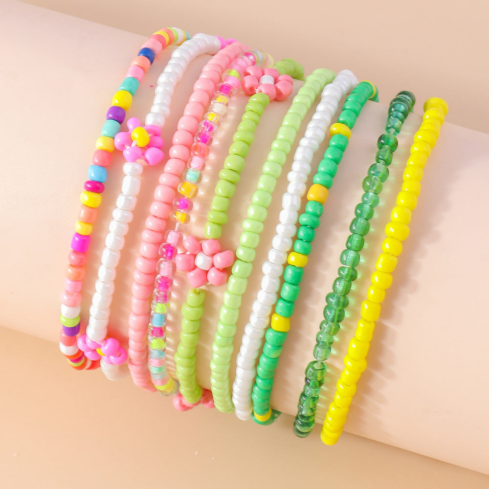 Wholesale Flower Rice Beads Resin Bracelet Set