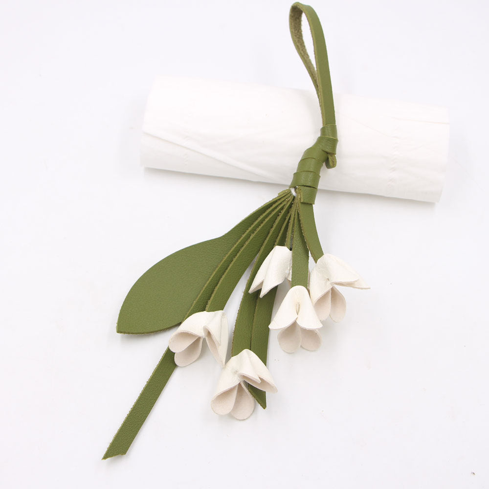 Wholesale Handwoven Golden Osmanthus Flower Keychain PU Leather Bag Charm Fashion Accessory Boutique Resale