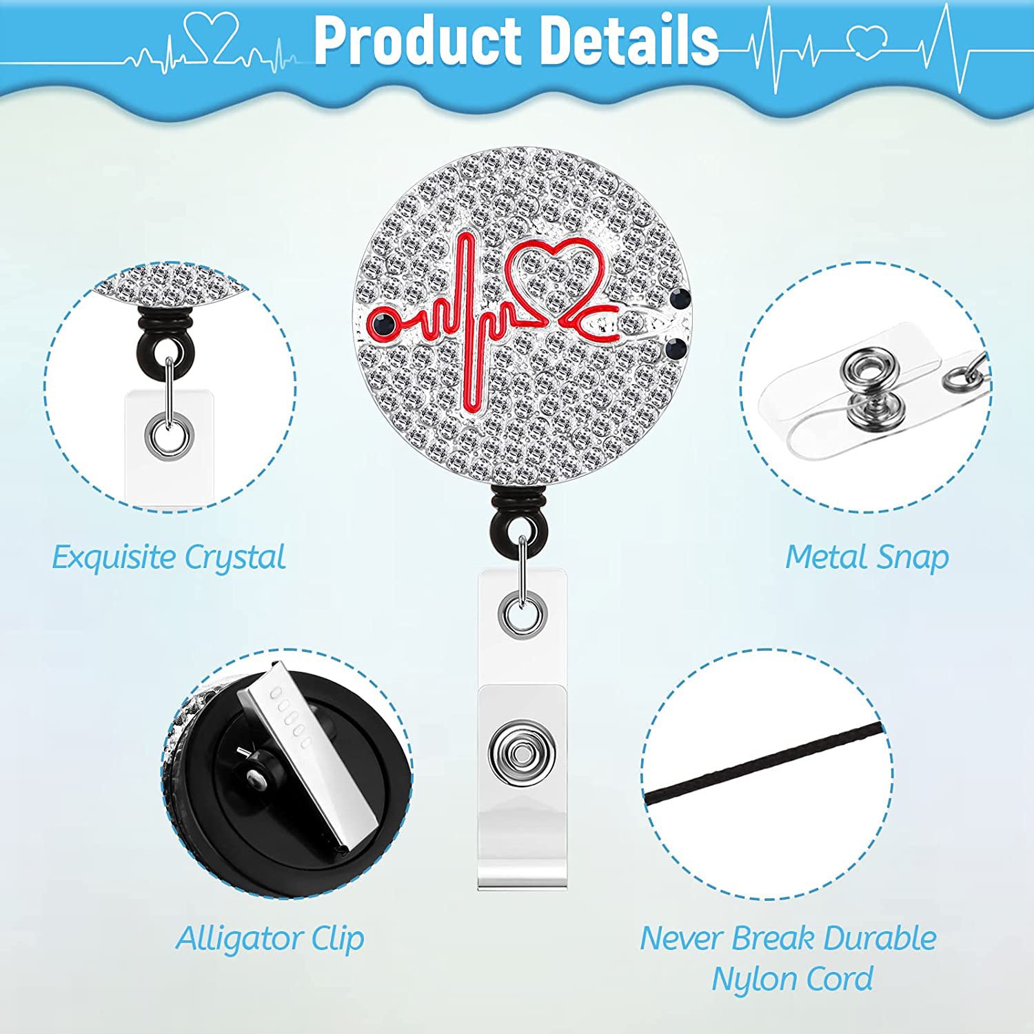 Wholesale Metal Rhinestone Stethoscopes, Electrocardiograms, Crocodile Clips, Badges, Scrolls, Retractable Plastic Keychains