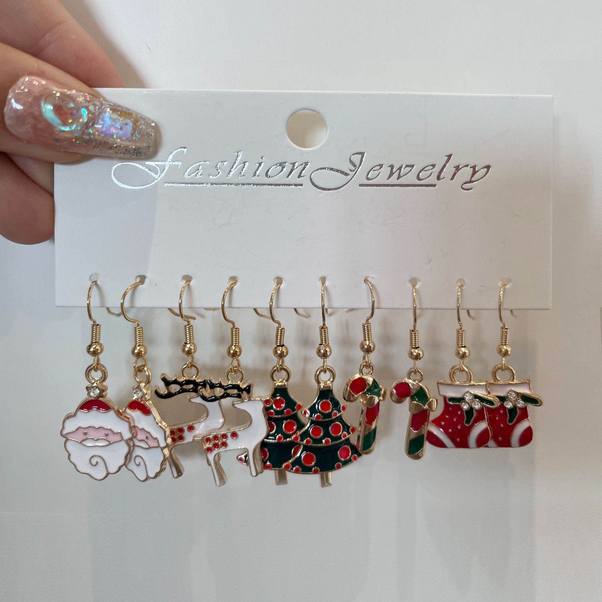 Wholesale 5pcs/pack Dripping Christmas Earrings Bell Elk Stud Earrings