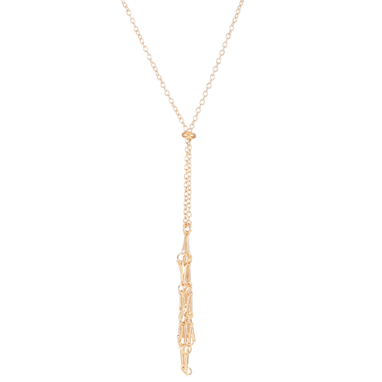 Wholesale  crystal stone net pocket woven metal net pocket necklace bamboo necklace pendant sweater chain adjustment chain