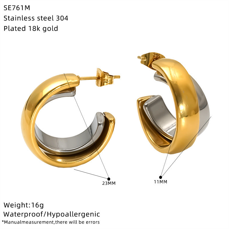 Wholesale Stainless Steel Color Matching C-Shaped Detachable Luxury Earrings