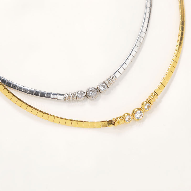 Wholesale Diamond studded flat snake bone titanium steel necklace