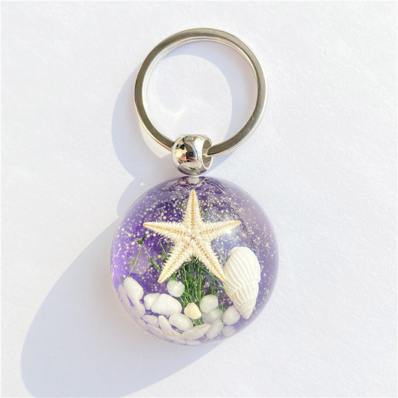 Wholesale 6pcs Summer New Starfish Resin Keychain