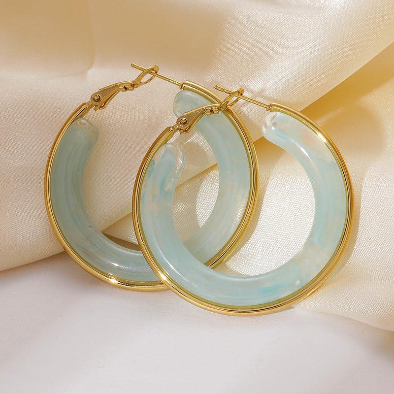 Wholesale Stainless Steel Earrings Resin Hoops Luxury  Earrings