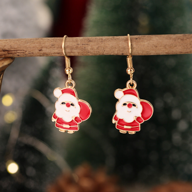Wholesale Red and Green  Snowman Christmas Hat Earrings