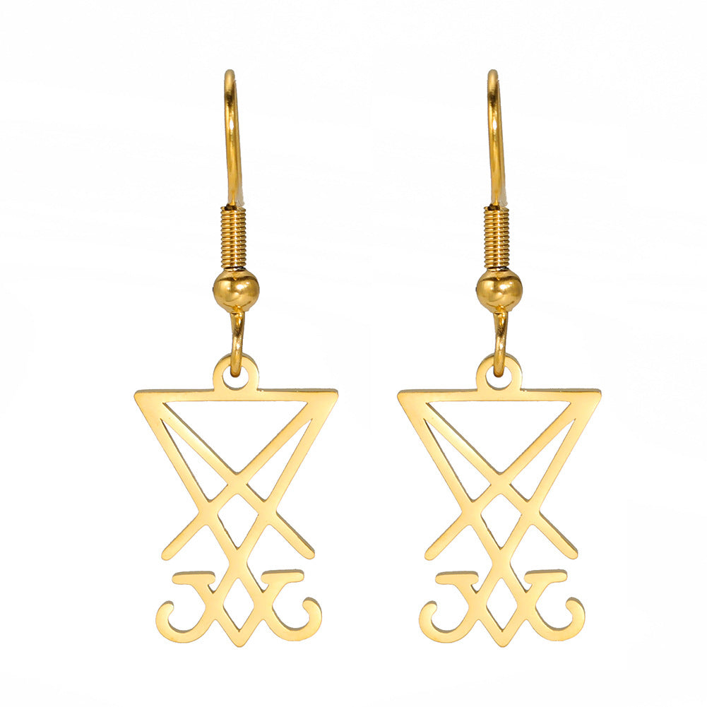 Wholesale Small Inverted Triangle Cross Hook Pendant Stainless Steel Earrings