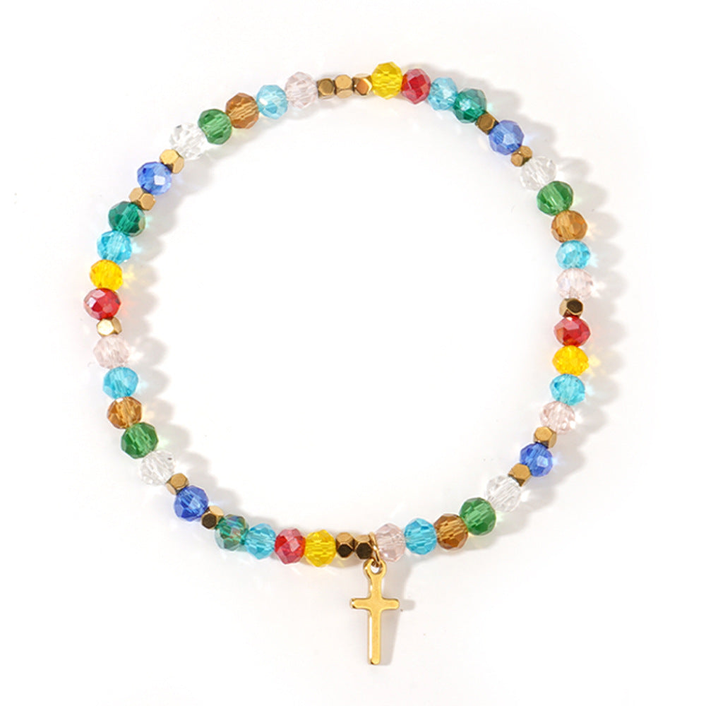 Wholesale  Easter Cross Iron Gallbladder Chain Color Crystal Half gemstone Bracelet