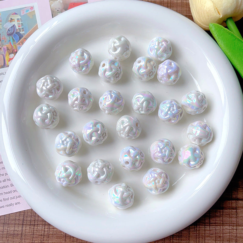 Wholesale 10pcs AB Color Plated Solid Color Wool Ball Straight Hole Acrylic Beads