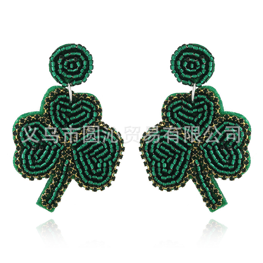 Wholesale San Pa Festival Clover Fabric Rice Bead Festival Hand-sewn Earrings