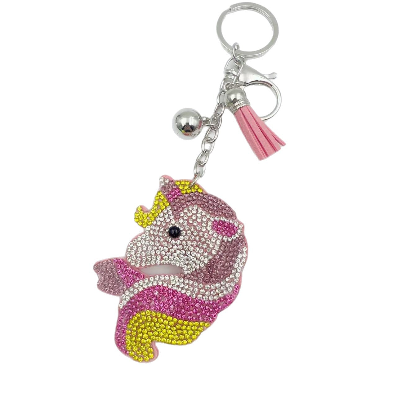 Wholesale Trendy Rhinestone Unicorn Head Keychain With Tassel Crystal Bling Bag Charm For Bags Boutique Resale Accessory