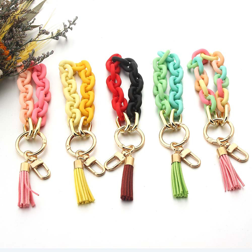 Wholesale Colorful PU Tassel Acrylic Wrist Keychain