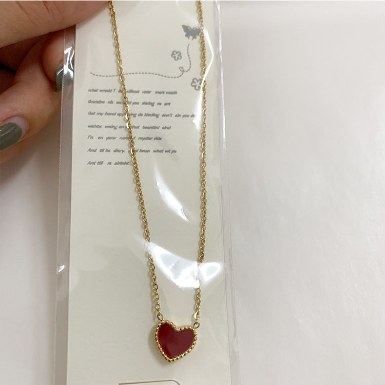 Wholesale Titanium Steel Double Sided Small Red Hearts Green Love Necklaces