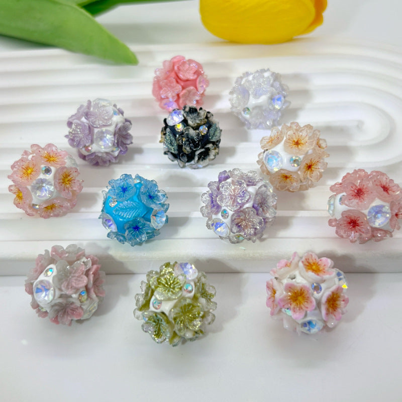 Wholesale 20pcs with diamond five petal flower diamond ball beads