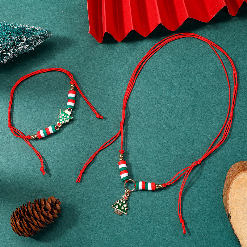 Wholesale  Drop Bell Necklace And Bracelet Set Alloy Water Wave Chain Woven Christmas Jewelry Women S Holiday Party Accessory