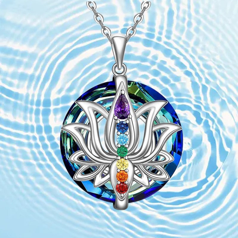 Wholesale colorful Lotus necklace fashion advanced colorful crystal pendant all-match clavicle chain