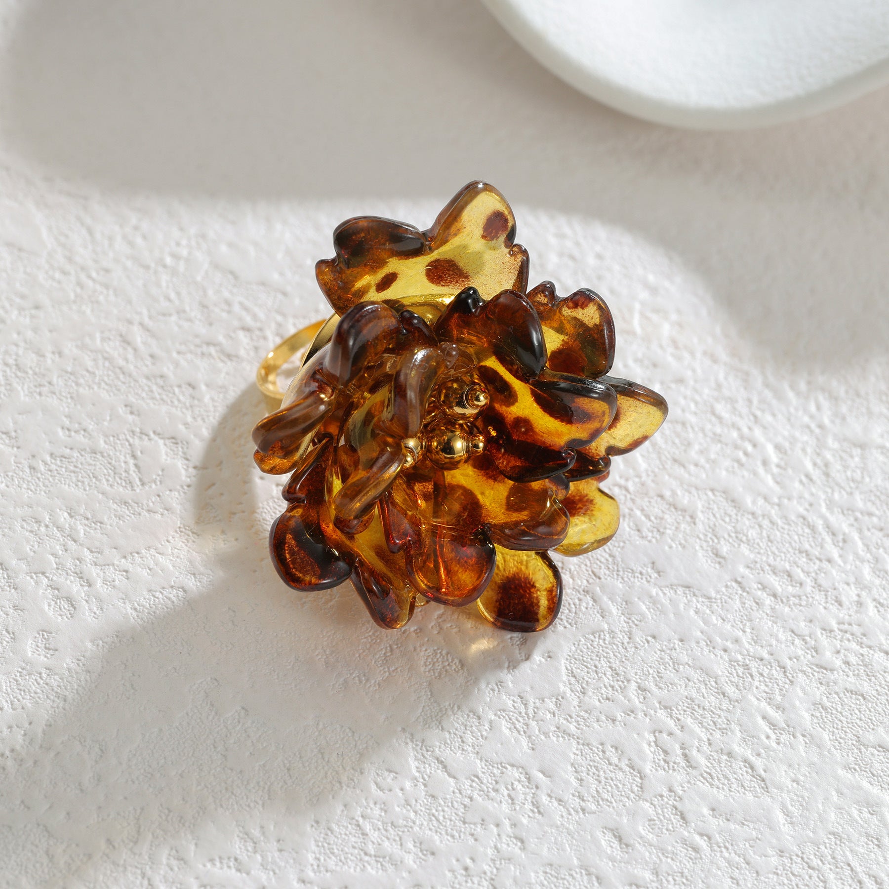 Wholesale Stainless Steel Leopard Print Flower Ring Acrylic Chic Everyday Jewelry