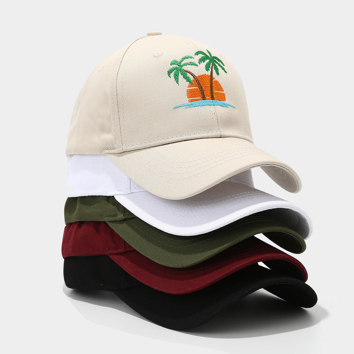 Seaside coconut tree embroidered hardtop sun hat
