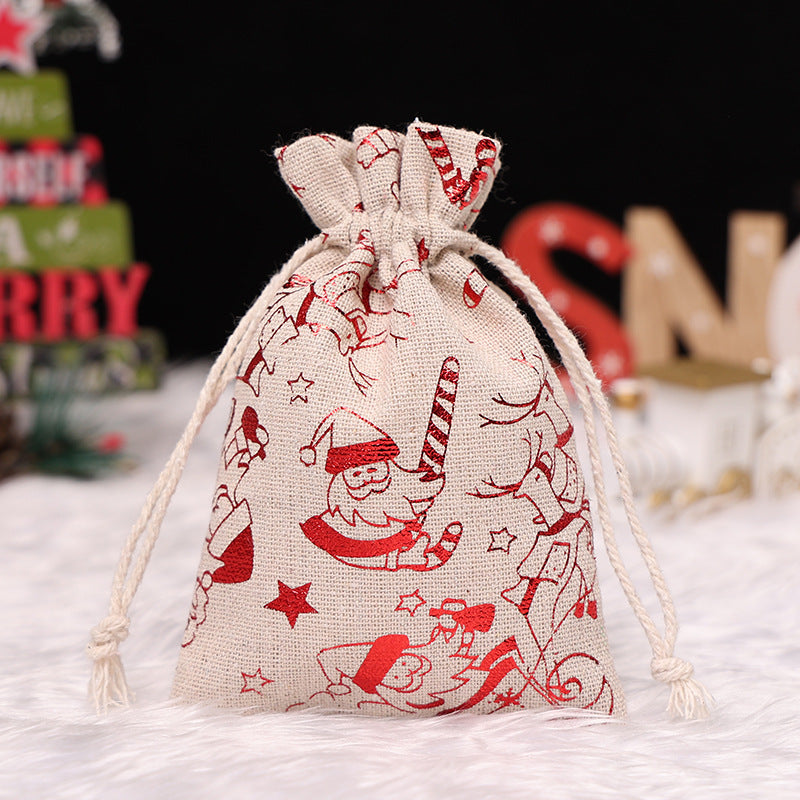 Wholesale Christmas Gilded Cotton and Linen Bundle Pockets, Gift Bags, Candy Drawstring Bags