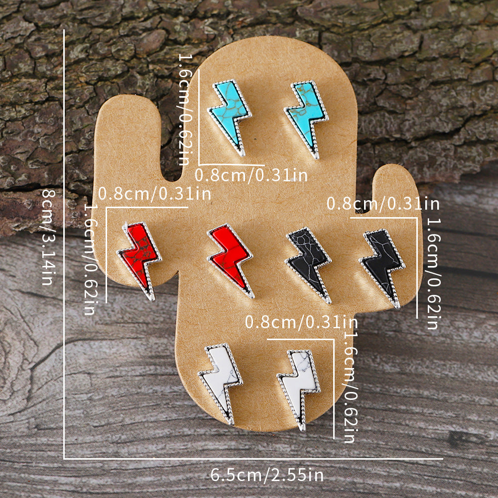 Wholesale Western Bohemian Lightning Round Turquoise Earring Set