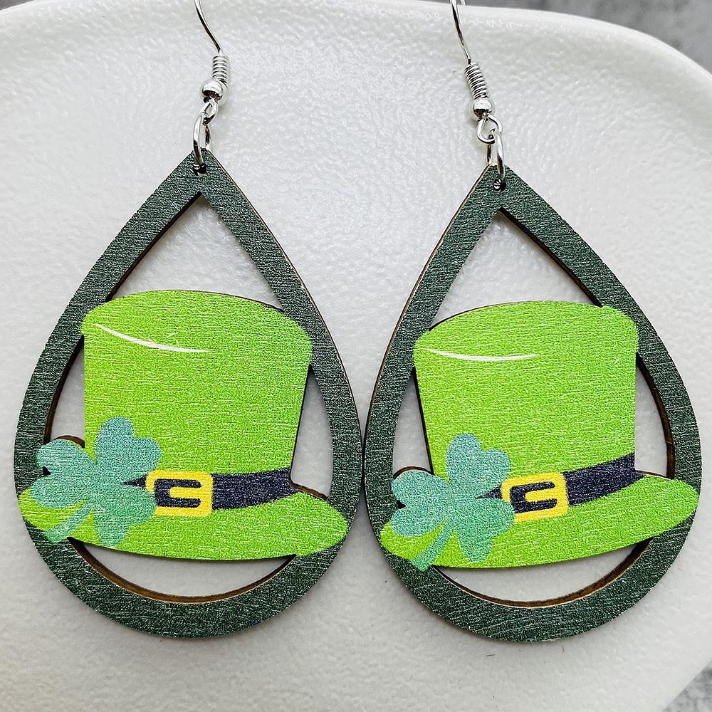 Wholesale St. Puckett Festival  Clover Green Rainbow Dwarfs Wooden Earrings