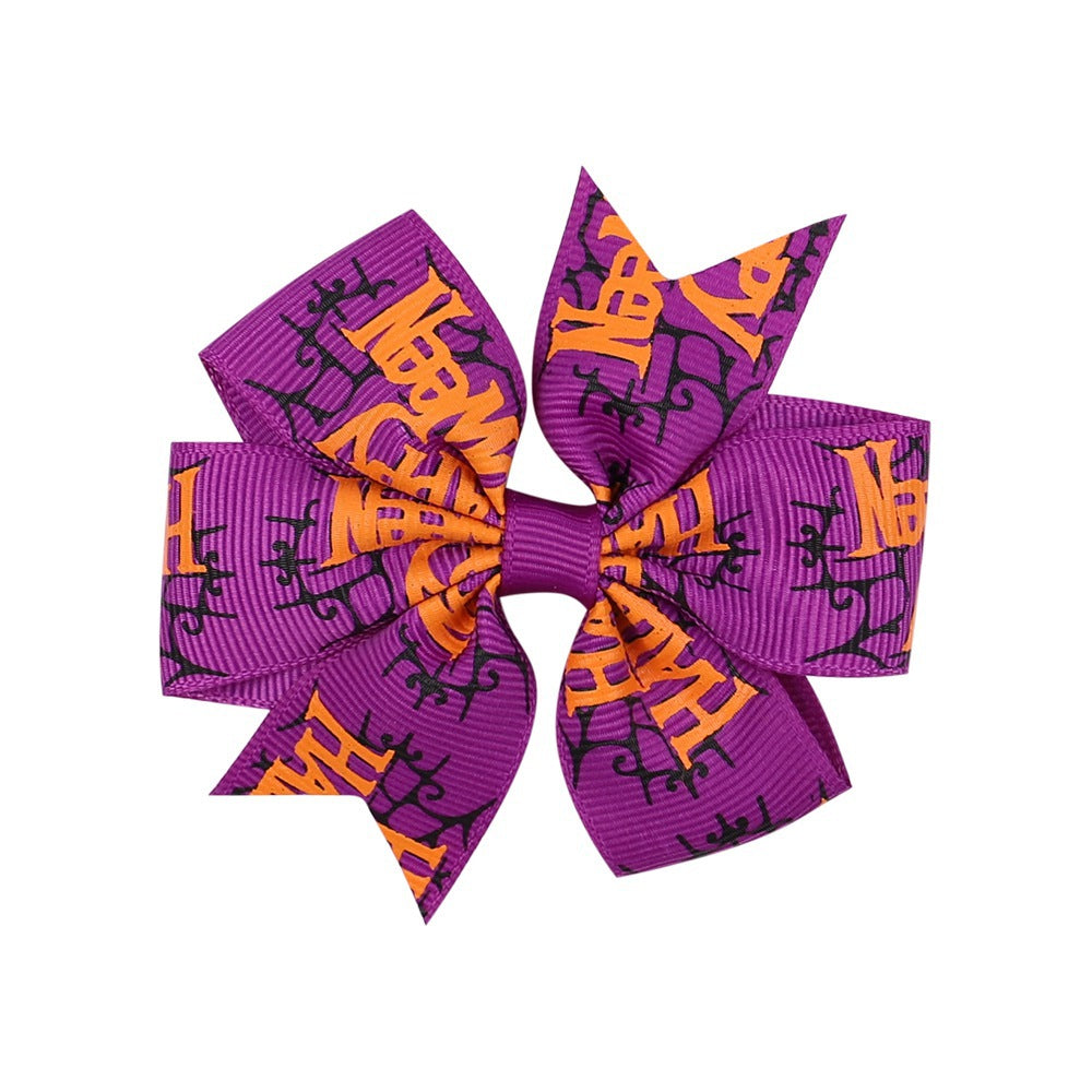 Wholesale Halloween Dress Up Skeleton Bat Ghost Pumpkin Fabric Kids Hair Clips