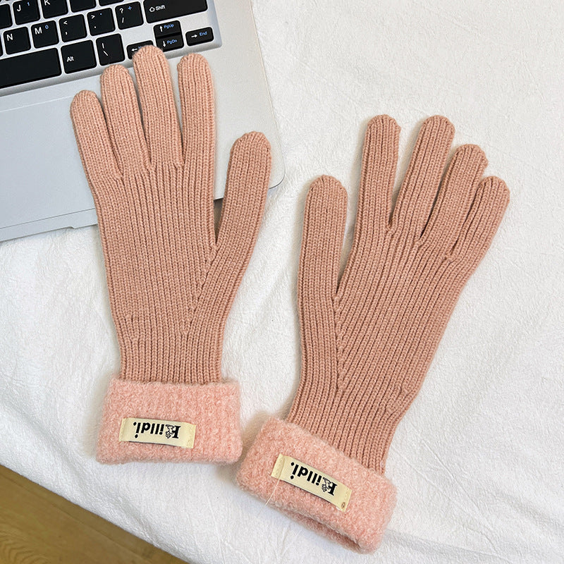 Wholesale Winter Thickened Warm Lambswool Knitted Splicing Gloves