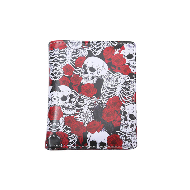 Wholesale PU Colorful Skull Short Wallet